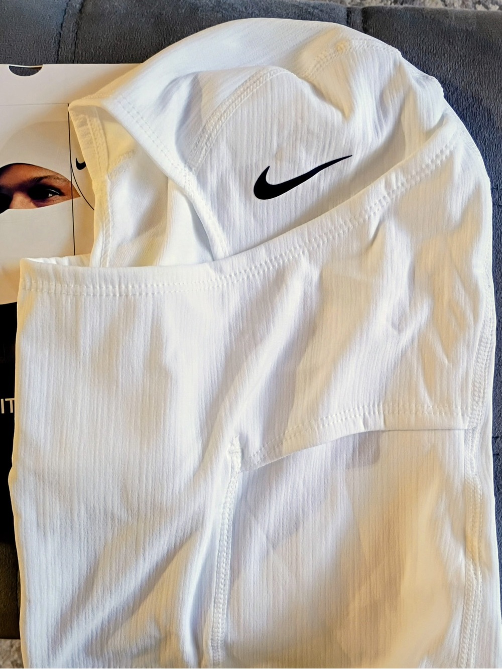 Nike White Hooded Performance Top with Black Swoosh